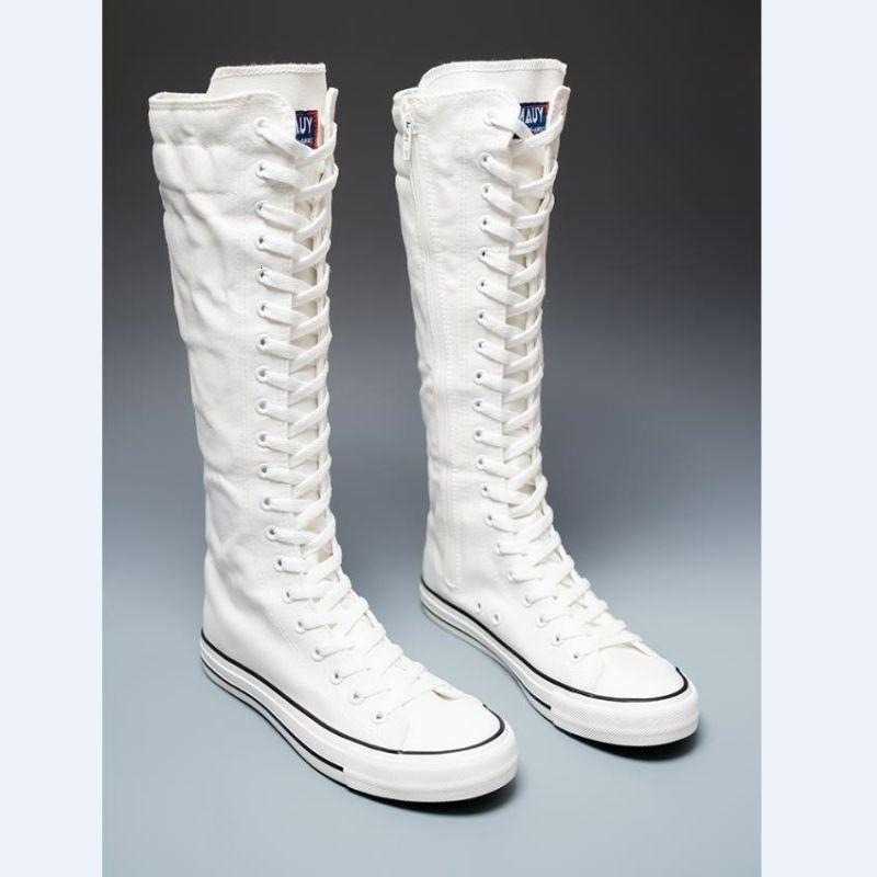 Boots New Womens Knee High fashion Lace Canvas Shoes Exquisite Self Cultivation Dance Shoes for Woman Designer Shoes Botas Mujer D260917