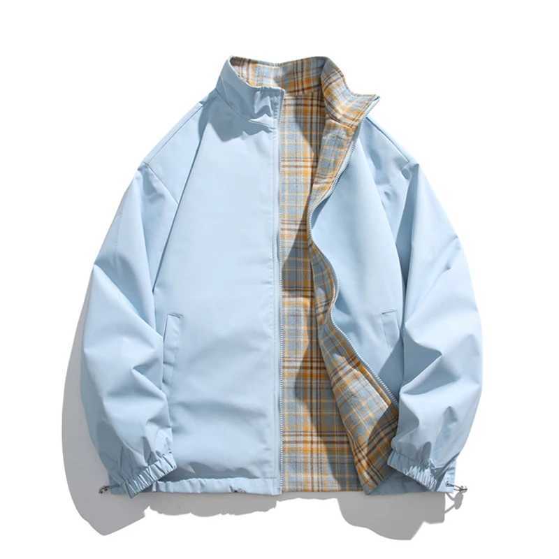 Una Reta Harajuku Jacket Men Autumn New Hip hop Double Sided Wear Coat Strtwear Casual Plaid Loose Jackets Man S260917BC9E