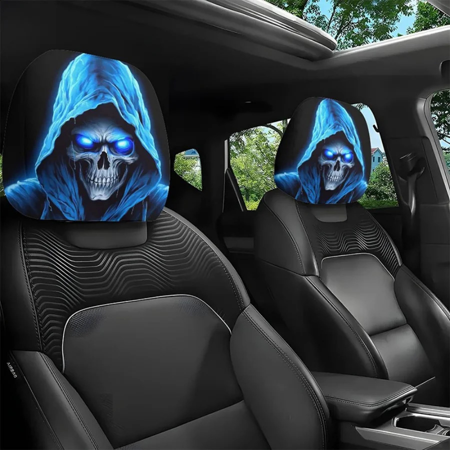 Halloween Skull Printed Car Headrest Cover for Polyester General SUV and Car Interior Neck Support Pillow Cover 260916