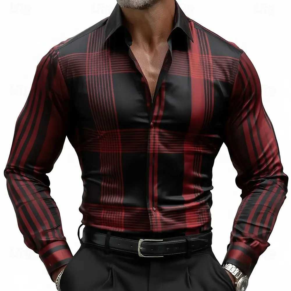 Men's Geometric Striped Grid Plaid Shirt Long Sve Business Casual Vacation Summer Spring Turndown 3D Print Button Up Shirts Q260917