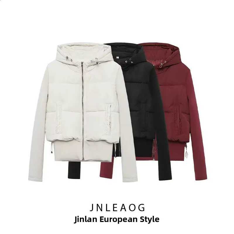 JNLEAOG Women's Street Style Zipper Hooded Black Cotton Jacket Autumn New Arrival Slim Fit Long Sleeve round Neck Coat H260917