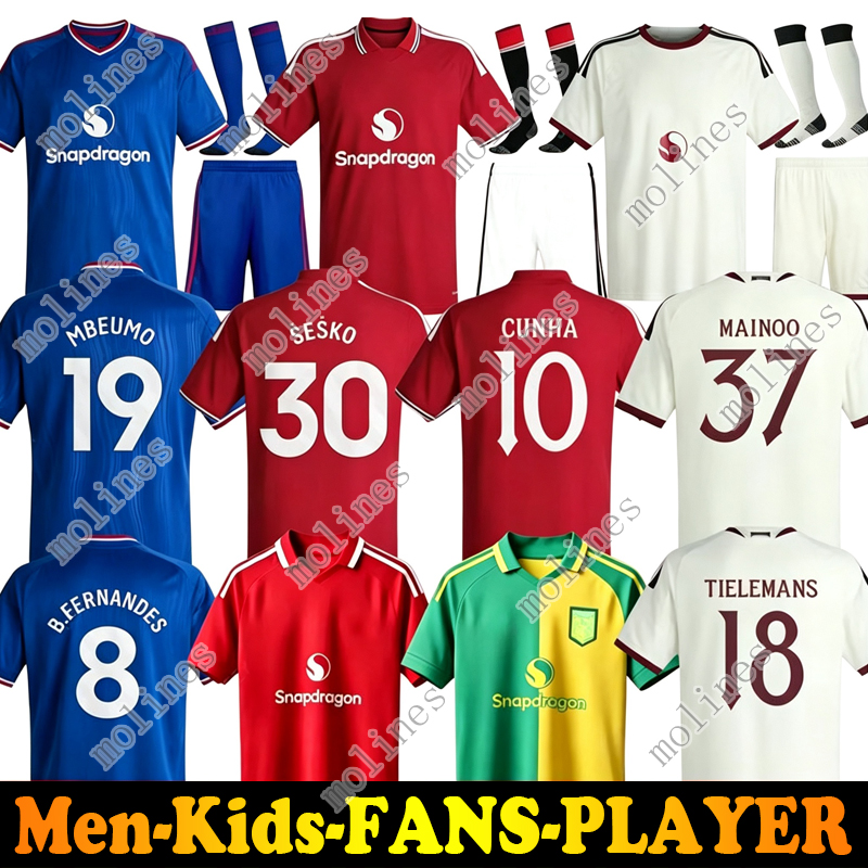 2026 DE LIGT HOJLUND MAINOO MOUNT maillot de football maillot de football pré-match Stone Roses MARTINEZ CASEMIRO B. FERNANDES 25 26 27 kit enfan