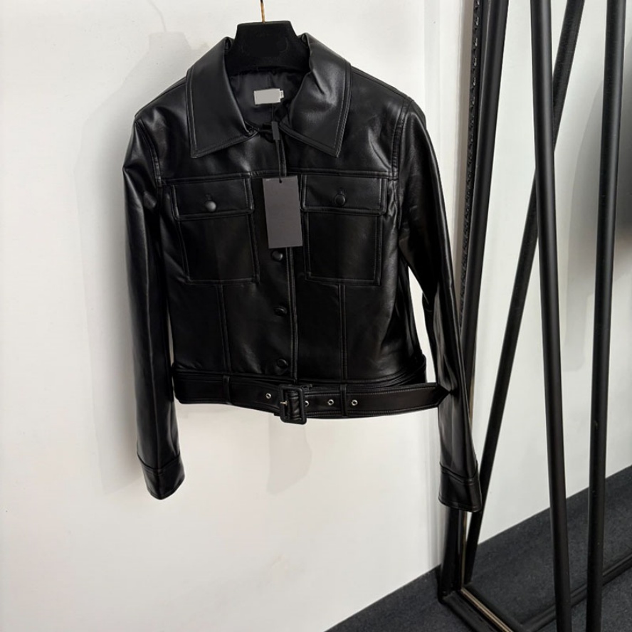 Classic Black PU Jackets For Women Designer Street Style Lapel Neck Biker Outerwear Minimalist Night Out Travel Concert Leather Coats