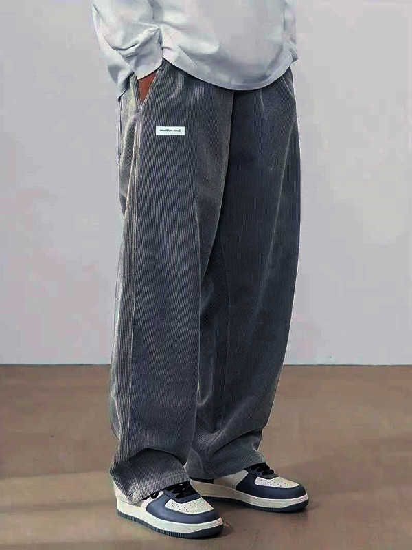 loose Men's corduroy European size hanging multi-functional casual straight leg pants suitable for daily travelT260917