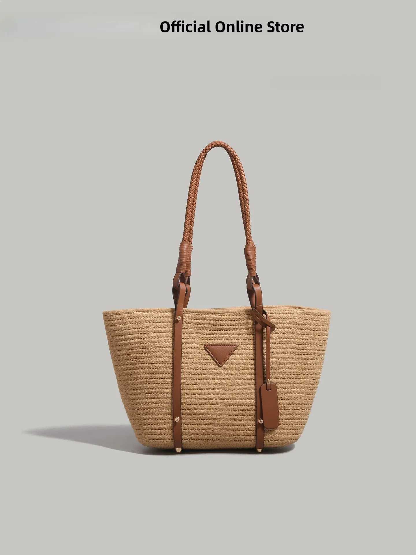 UR Beach Vacation Large Capacity Woven Tote Bag Casual Single Shoulder Beach Bag Simple Style Commuting Soft PU Leather Strap H260916