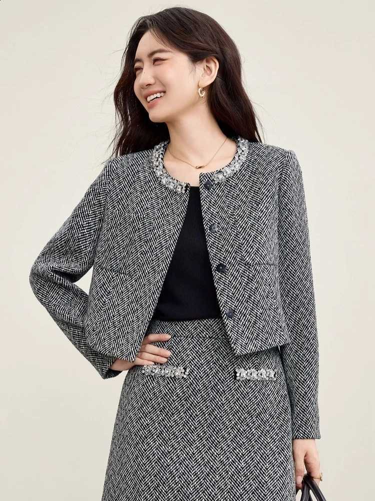 Set SENTUBILA Skirt Wool Blend for Woman Wool Long-sleeve Coat Wool A-line Skirt 2026 Autumn Two Piece Sets Elegant 153ZA3343W260915