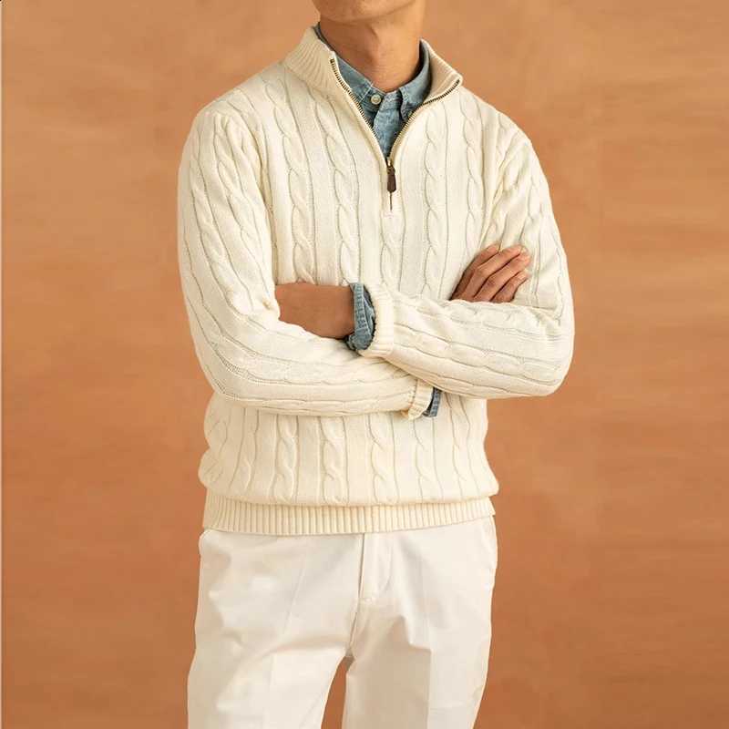 Knit Men's Luxury Mock Leisure Turtleneck Zipper Pullover Sweater Streetwear Retro Solid Long Sleeve Popular Jacquarded Knitwear J260916