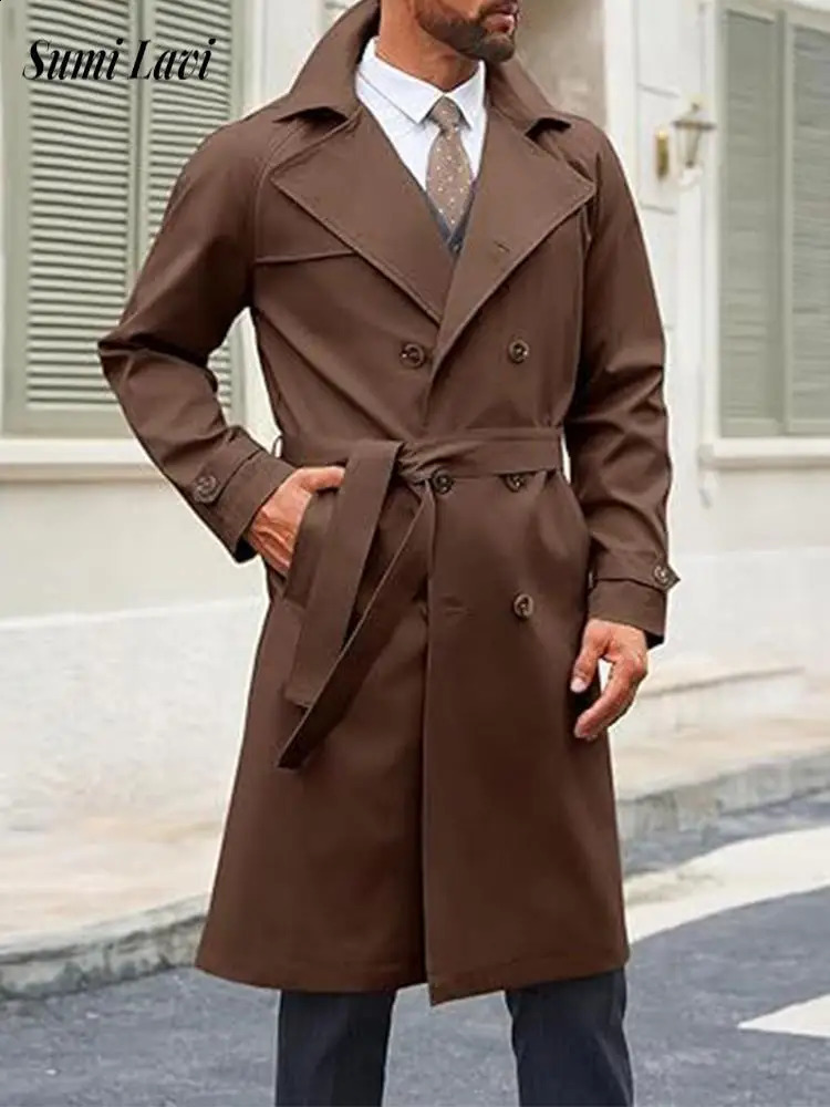 2026 Autumn Solid Color Jackets Mens Trendy Windbreaker Lapel Maxi Overcoats Men Vintage Doublebreasted Outerwear 260916