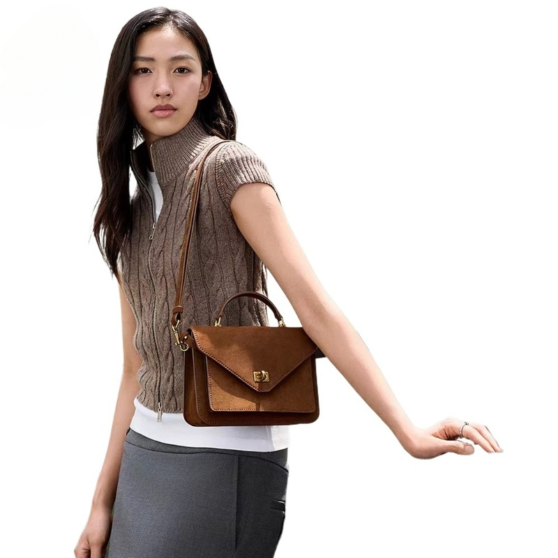 New Luxury Green Grey Color Women Crossbody Messenger Bag 2 Straps Matte Suede Leather Female Flap Cover Handbag High Quality