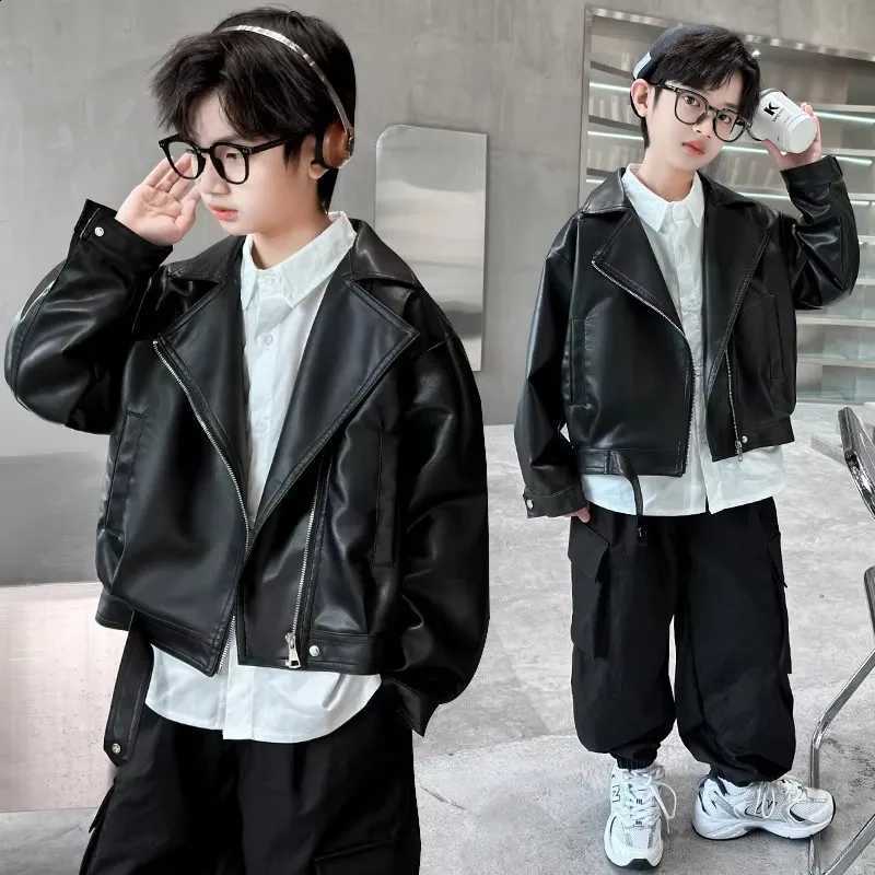 Leather Kids Cool Jacket for Boy Green Khaki Black Color Leather Jacket Coat For Teenagers Kids Fashion Spring Clothing 4-14 YT260916