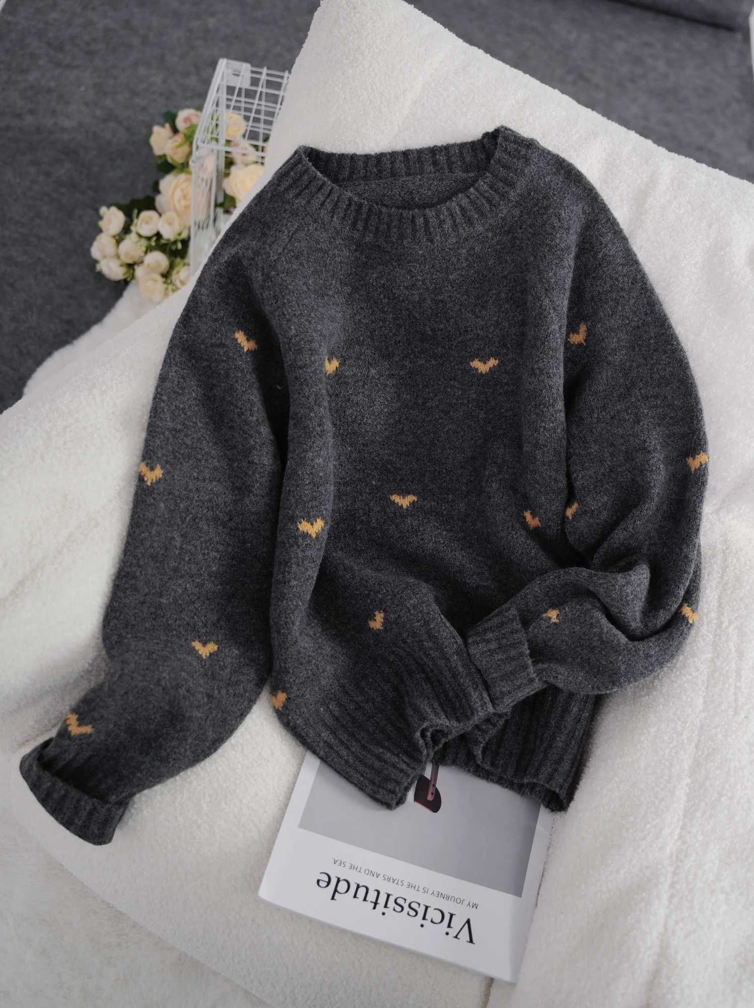 Valentine's Day Women's Crochet Sweater - Flying Bird Heart Pattern Long Sleeve Pullover Fall New Arrival Casual Streetwear X260916