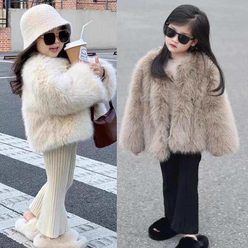 Fur Girls Jacket Autumn Winter Solid Color Thick Keep Warm Single-Breasted Coat For 3-10 Years Girls Fashion Outerwear 260916
