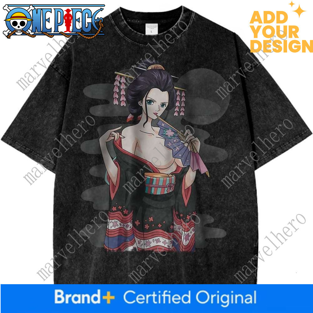 One Piece Nico Robin Devil Flower Fruit Purple Pink Washed Vintage Short Sleeve T-Shirt for Men and Women, Loose Fit, Pure Cotton Lightweight short-