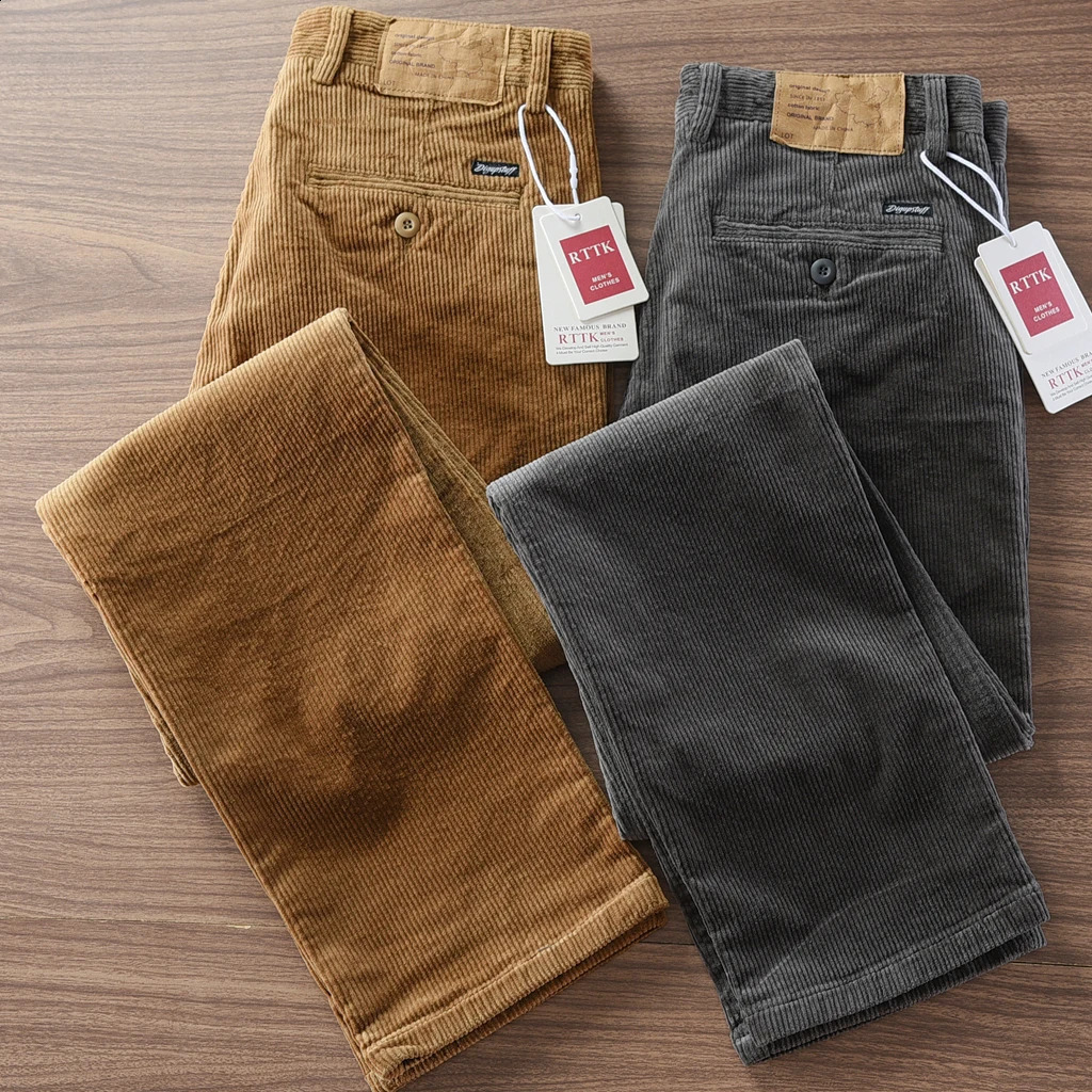 2025 Autumn and Winter American Retro Heavyweight Corduroy Cargo Pants Men's 97% Cotton Washed Casual Straight Trousers 260917