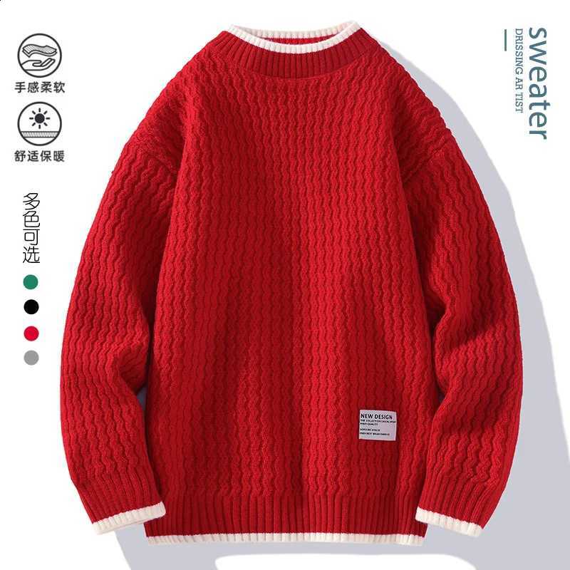 Autumn and Winter New 2024 Fashion Trend Solid Color Round Neck Pullover Men's Casual Loose Thick Warm Large Size Sweater M-4XL J260916
