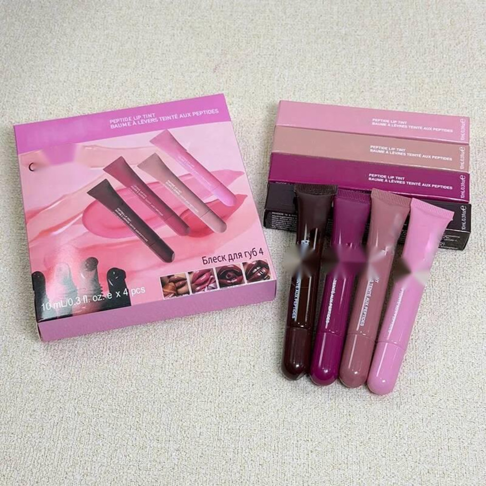 Luxury 4Pcs Balm Set Makeup Lip Gloss 10Ml Toast Espresso Ribbon Raspberry Moisturizing Shiny Glitter Lipgloss maquillaje Sets Free Shipping 002