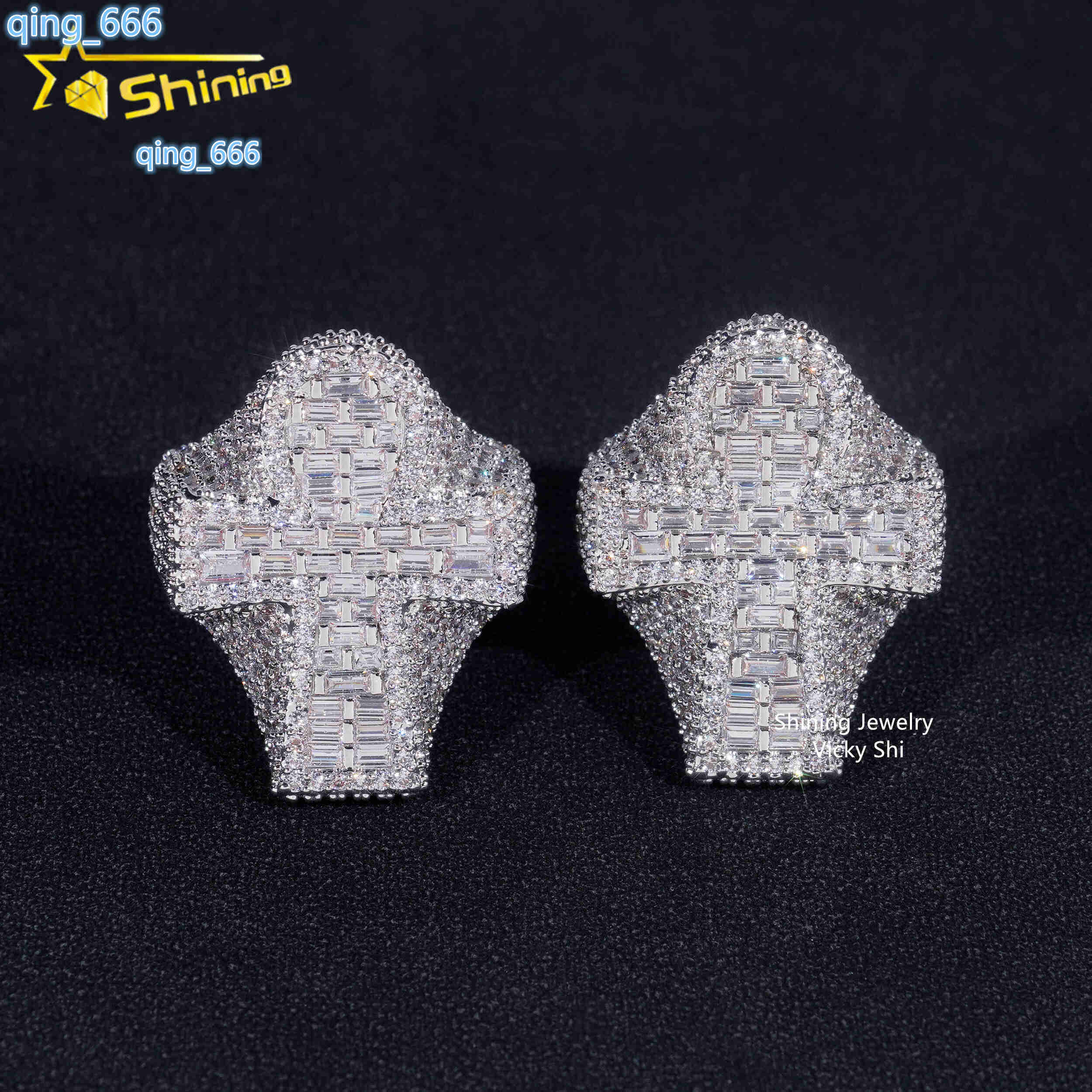 Fashion Jewelry Hot Selling Hip Hop Moissanite Ring Men Full Pave Ice Out Diamond Cross Ring Ready to Ship Wedding Rings