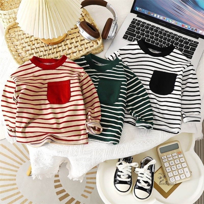 baby Striped Tshirt Boys Girls Casual Loose Tees n Long Sleeve Solid Color Tops Keep Warm in Autumn and Winter260827ww