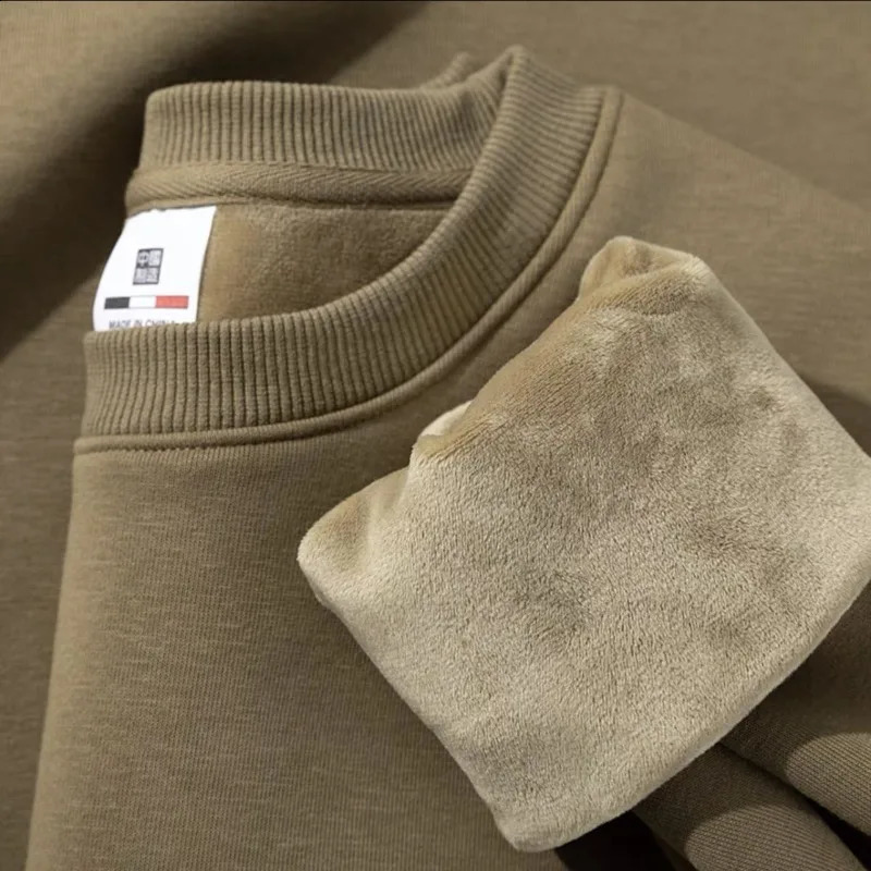 600GSM Heavyweight Plush Fleece Thickened Sweatshirt Unisex Solid O-Neck Pullover Oversized Autumn Winter Vintage Sweatshirts 260916