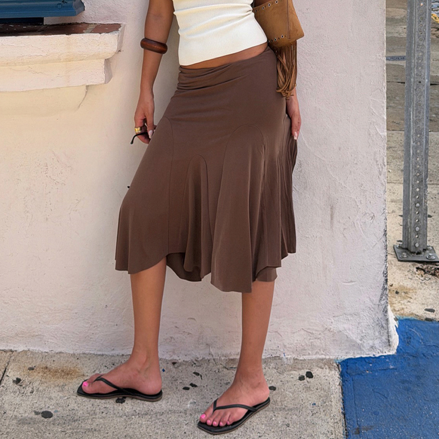 Foreign trade American retro casual loose-fitting asymmetrical street style fashion versatile mid-length skirt dd