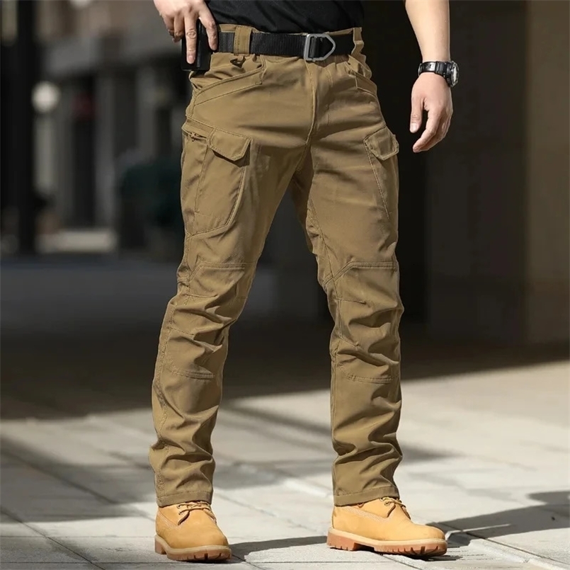 Mens Waterproof Cargo Pants Elastic Multiple Pocket Military Male Trousers Outdoor Joggers Pant Plus Size Tactical Pants Men 260916