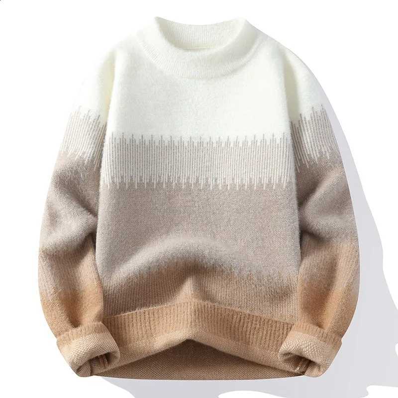 Knitted Sweaters Autumn Winter Gradient Warm Mens Fashion Patchwork O Neck Knit Pullovers Korean Streetwear Casual PulloverW260915