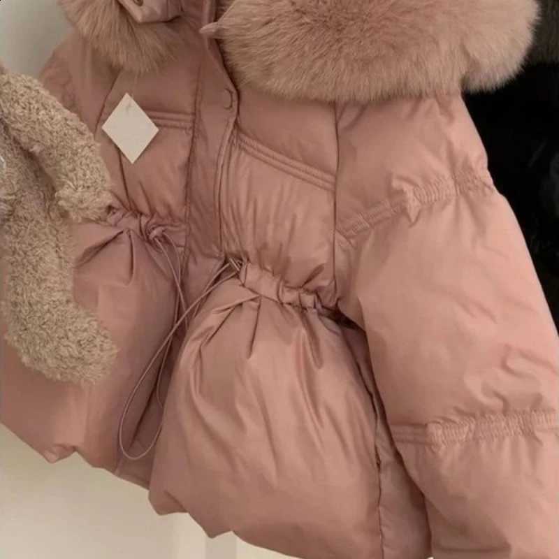 2025 New Fashionable Winter Clothing for Girls Warm Hooded Large Hairy Collar Medium to Long Cotton JacketT260916