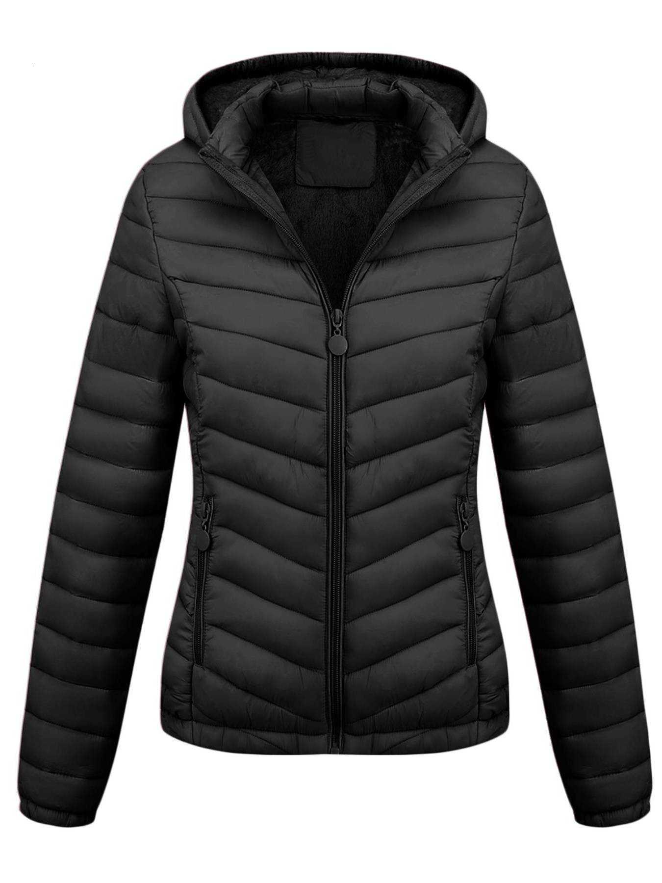 Minimalist Hooded Padded Coat Women's With Pockets Puffer Jacket For Autumn/Winter H260917