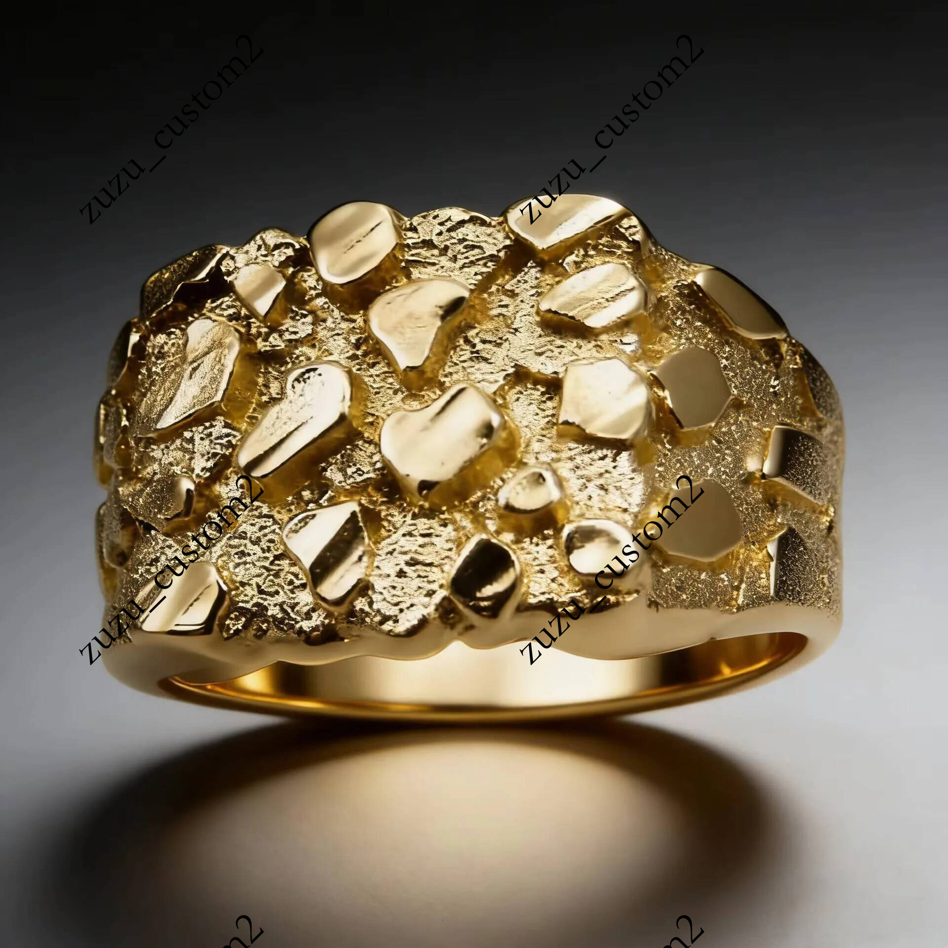 Personality Design High Quality 14k Gold Nugget Square Vintage Ring for Men Women Jewelry