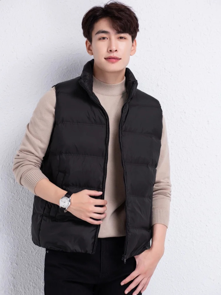 Autumn and Winter Men's Down Jacket Vest 90% White Duck Down Collar Thickened Vest Simple Casual Outdoor Top for Teenagers 260916