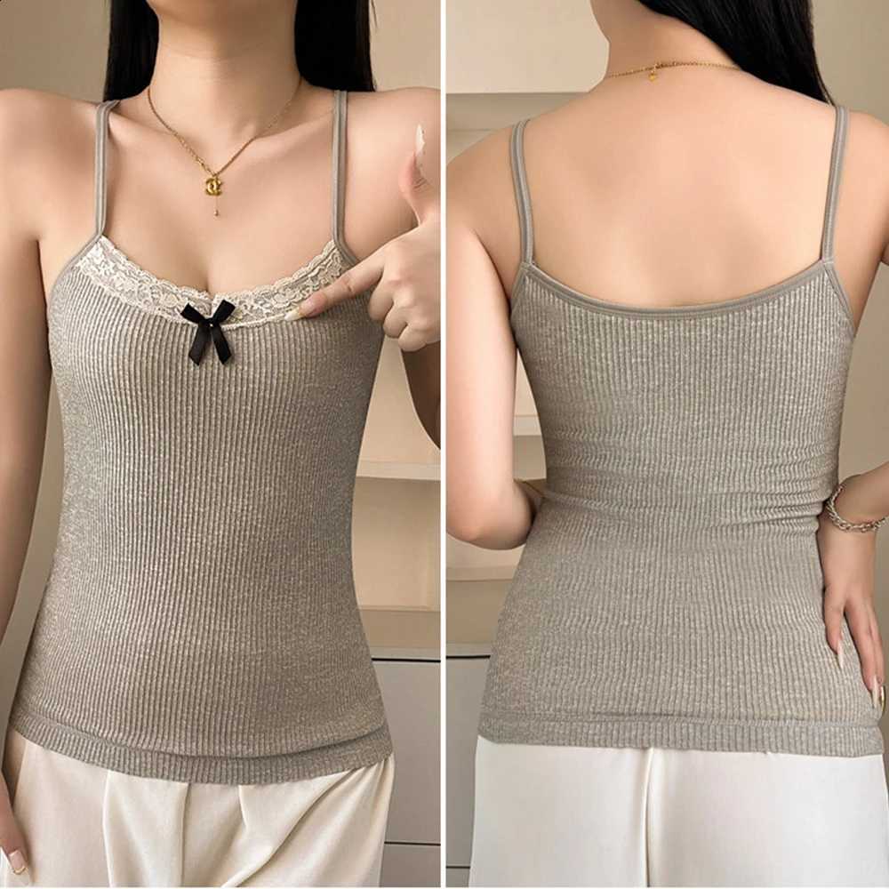 Warmer Tops For Women Sweet Crop Top Female Sexy Slim Camisole Lace Butterfly Knot Design Tank Tops Women's Thermal Underwear H260916