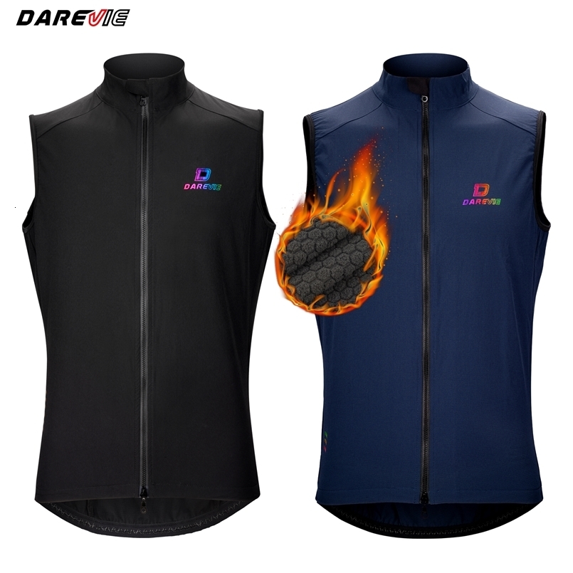 DAREVIE Cycling Vest Thermal Winter Windproof 2 Way Zippers Waterproof Cycling Windbreaker Back Zipper Pockets Men Women Rainbow 260916