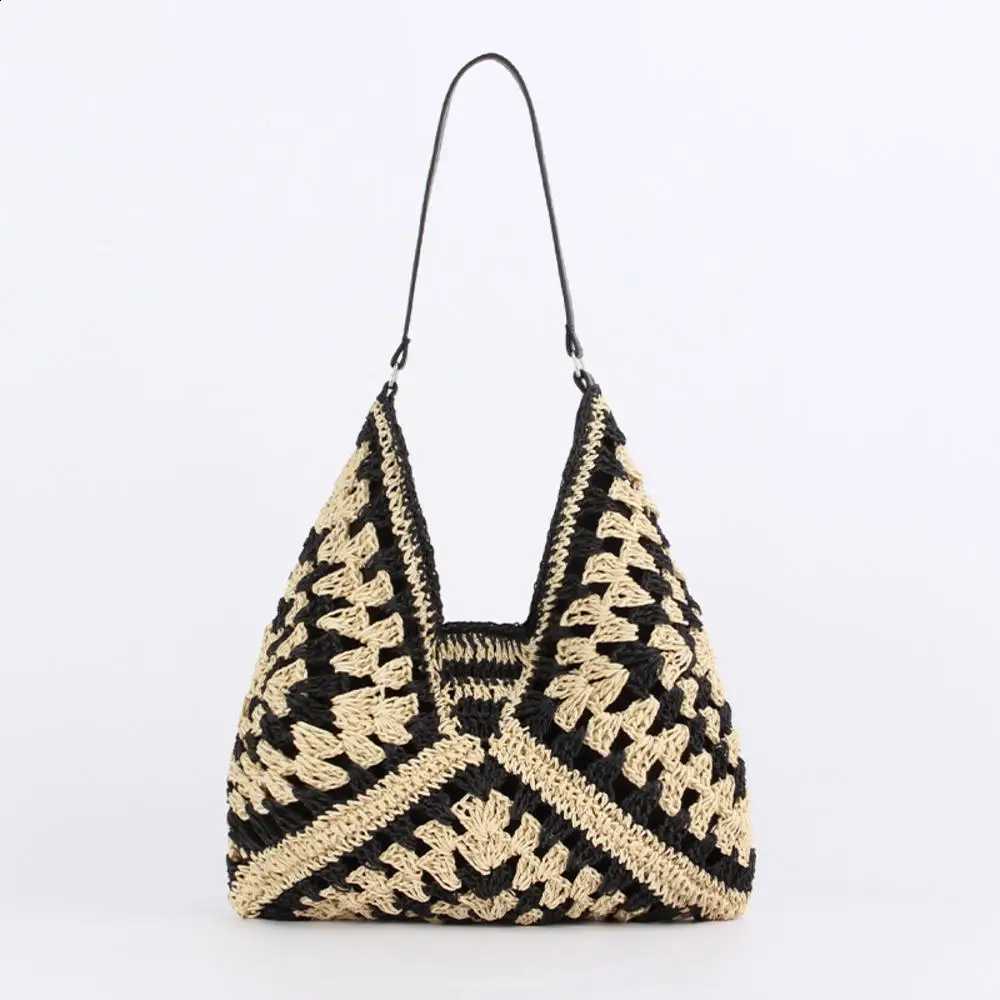 Women Straw Tote Bag Large Capacity Vintage Vacation Shoulder Bag Everything Casual Handbag Designer Hollow Summer Beach Bag H260916