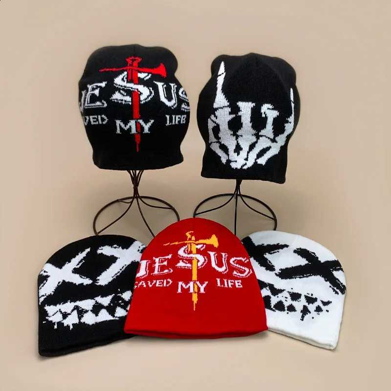 Women 1PC Y2k Jacquard Alphabet Knit Beanies Hat Men Letter Winter Fashion Kpop Goth Warm Hip Hop Thermal Unisex Pullover HatT260916