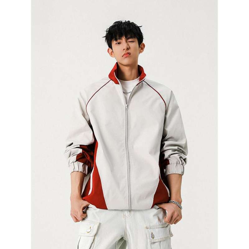 Designer American heavyweight zip-up jacket, unisex, suitable for spring, autumn, and winter, loose fit, sporty style, stand-up collar, solid color