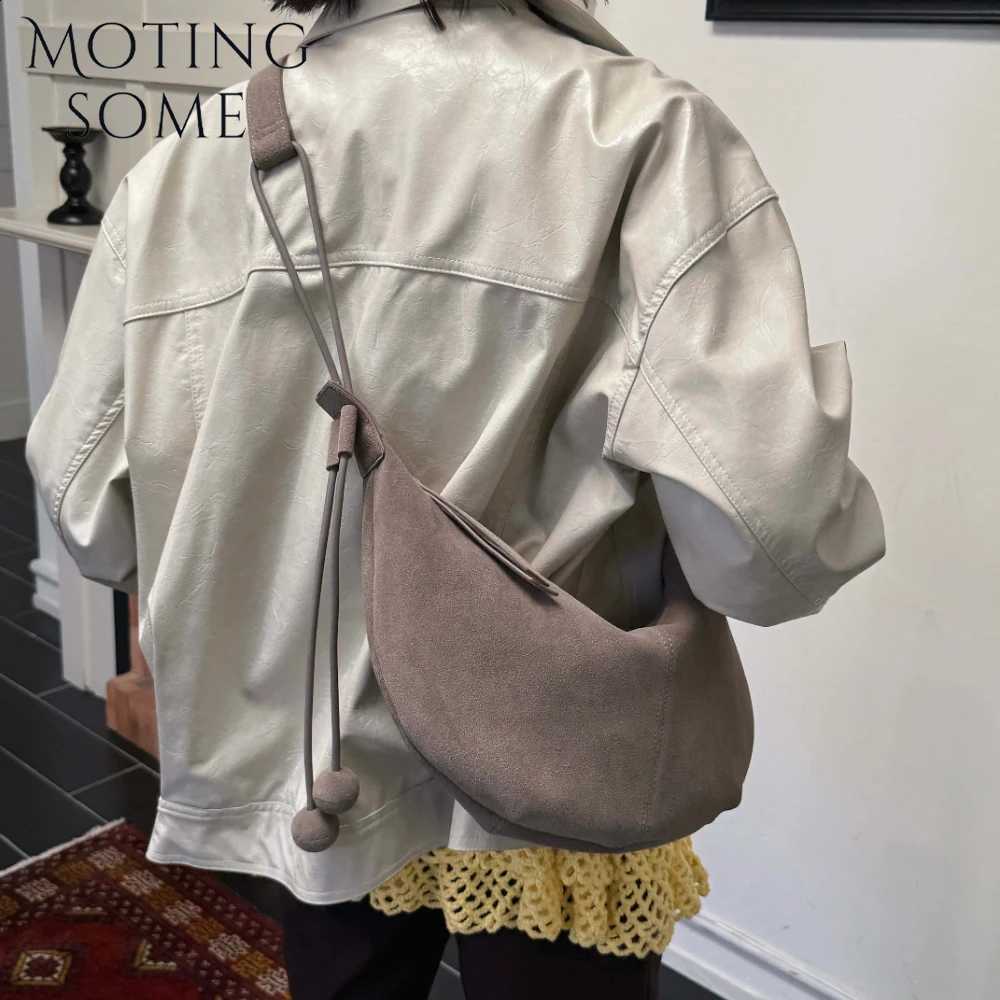 Genuine Motingsome Natural Leather Suede Saddle Bags Woman Bags Shoulder Messenger Purse Matte Half Moon Tote 2025 New H260905