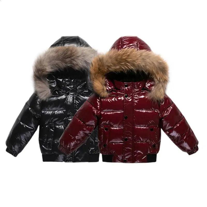 2025 Winter Down Jacket For Girl Fur Waterproof Shiny Thicken Warm Boy Winter Outerwear Coat 1-8 Years Kids Parka Outfit260916