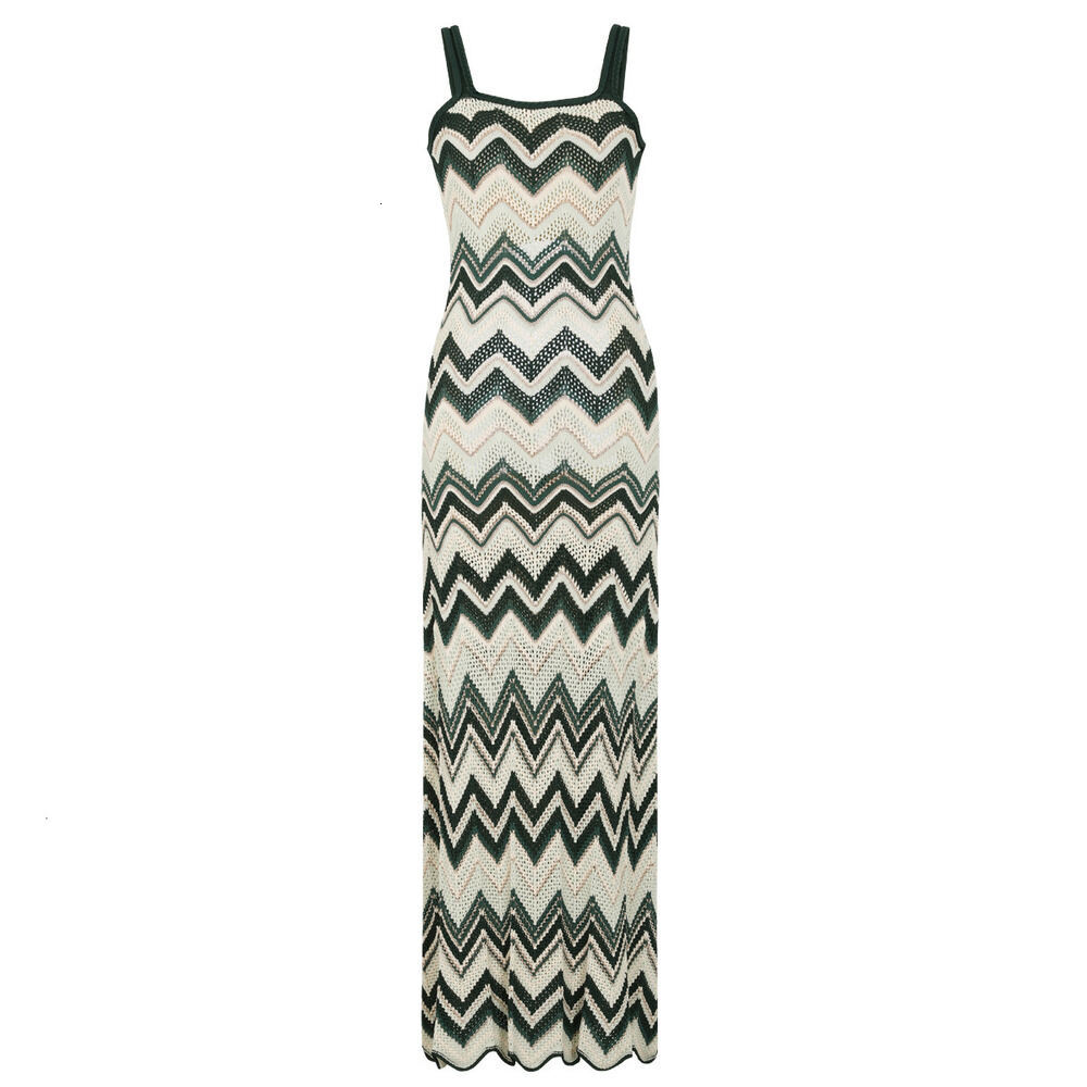 Missoniiity Dress Luxury Women Long Dress Sandro Dress Designer Hollow Chevron Knit Maxi Matching Top Women Elegant Sling Bodycon Long Dress For Bea