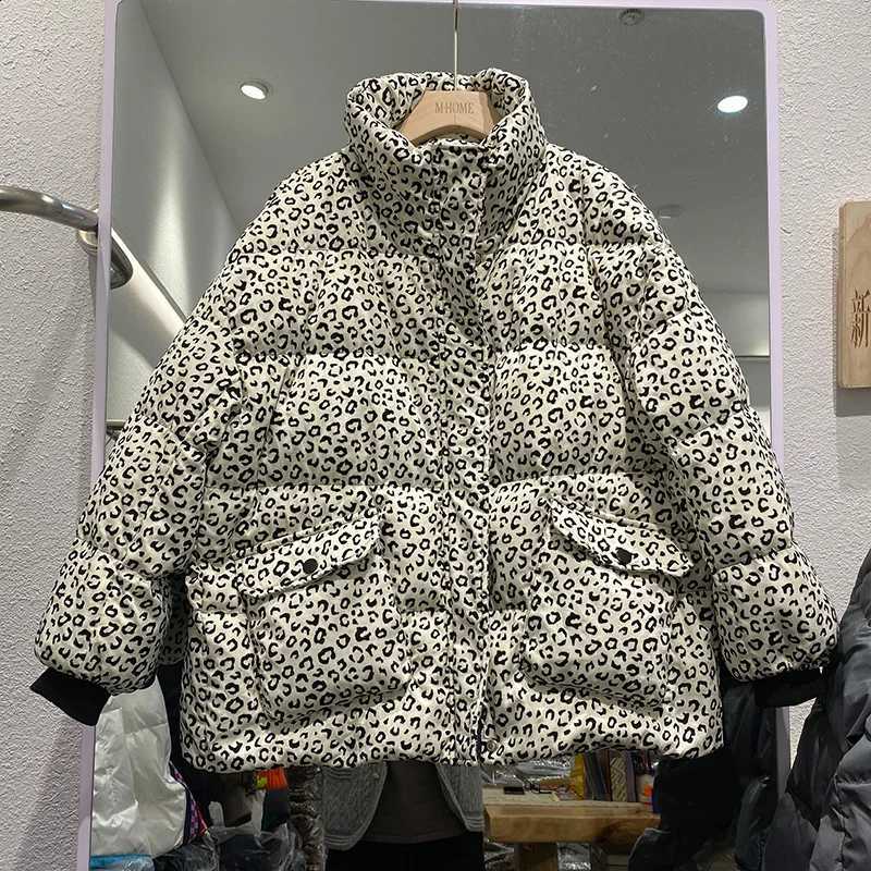 2026 NewEST Winter Loose Fit Puffer JaCKet Women Leopard Print Short Casual Zipper THiCKen Warm 90% White DuCK Down Coat H260917