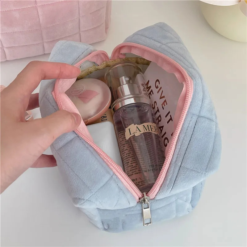 Zipper Large Solid Color Cosmetic Bag Cute Fur Makeup for Women Travel Make Up Toiletry Washing Pouch Plush Pen 260917