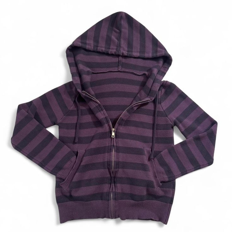Harajuku Vintage Y2K Women's Hoodie Sexy Slim Fit Chic Casual Striped Cardigan Sweatshirt Grunge Punk Hip Hop Female Streetwear260915