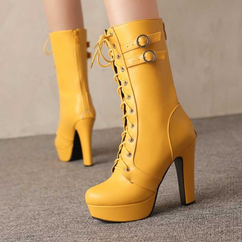 Women's Mid-calf Boots Sexy Platform Black Blue White Boot High Heels Zipper Dance Party Shoes Lady Big Size 50 New 2025 Winter D260917