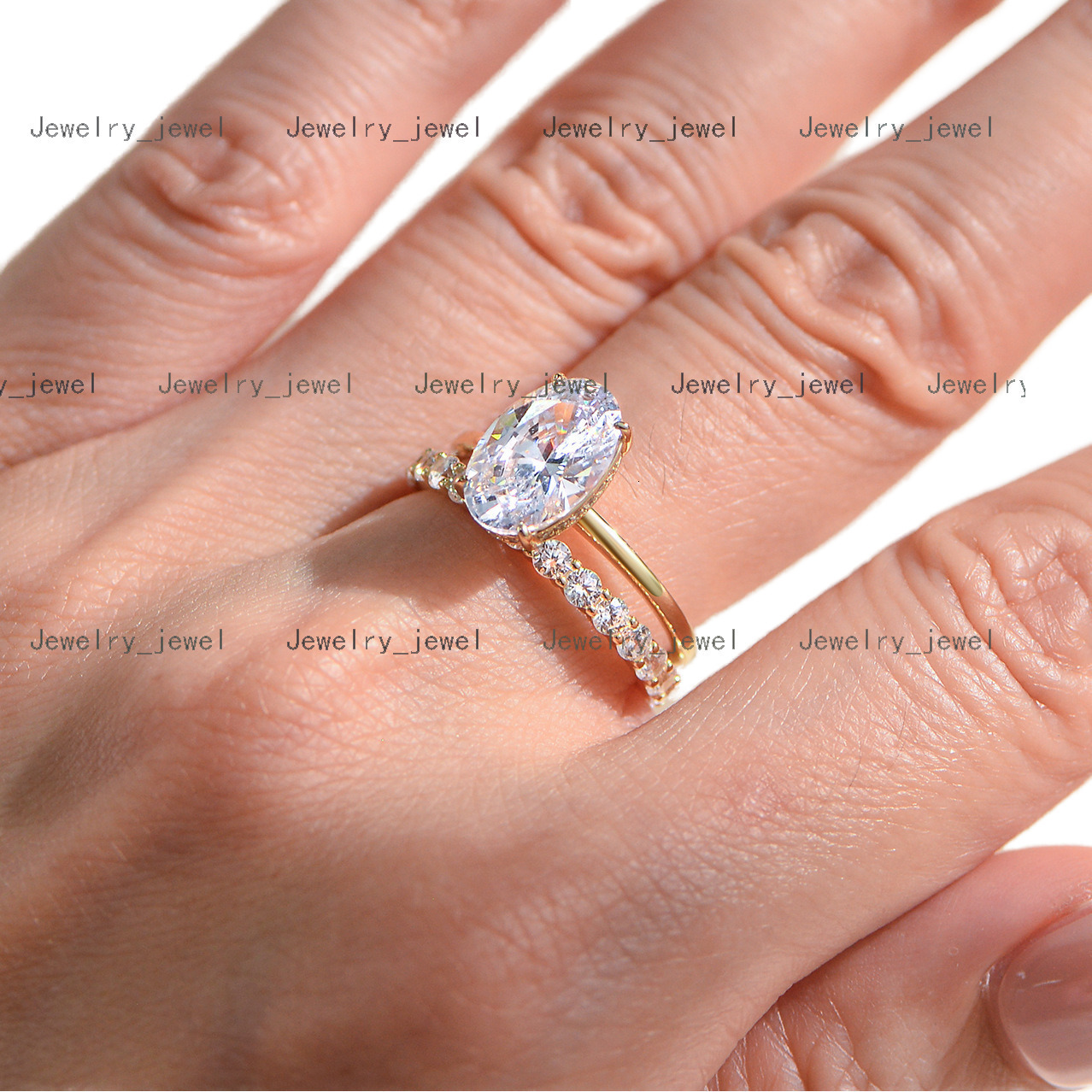 Customizable 18K Gold 925 Sterling Silver Ring Band Set 8A Cubic Zirconia Oval Cut Stackable Design CMA Certified Wedding