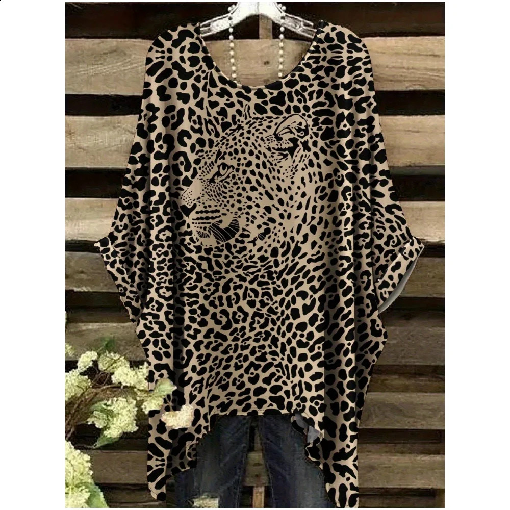 Women's T-Shirt Fashion Leopard 3D Print Tops Summer Sexy Round Neck Short Sleeve Tee Street Casual Loose Woman Clothes 260916