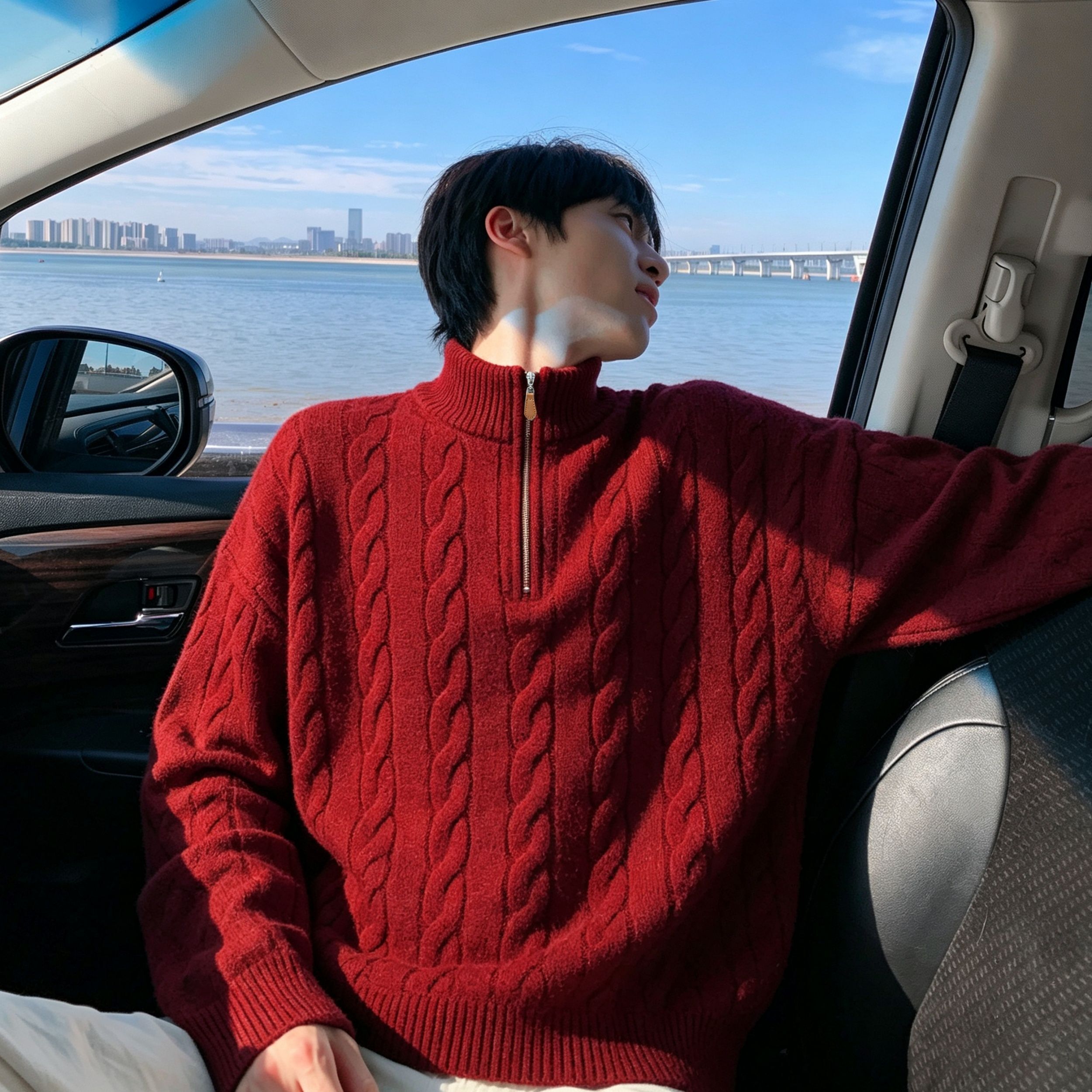 Korean Style Zipper Knitted Striped Sweaters for Man Winter Solid Color Long Sleeve Pullovers High Quality Men's Clothing J260917