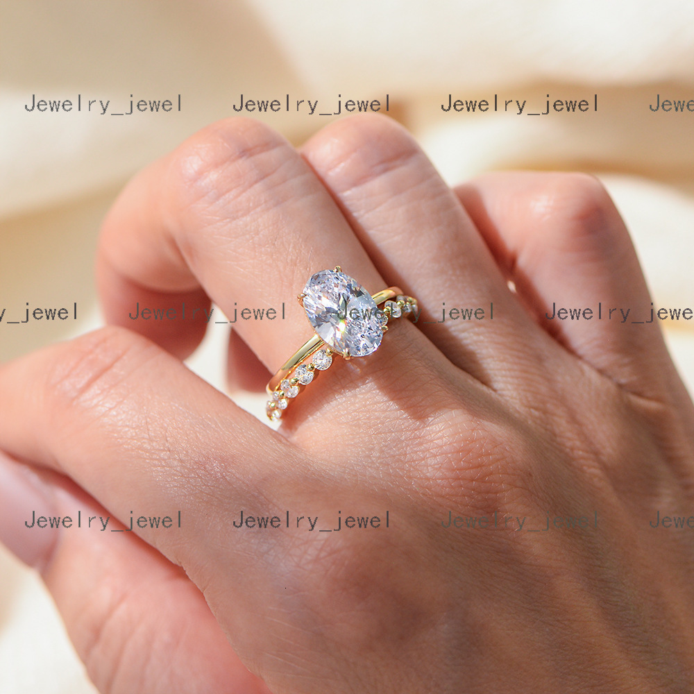 925 Sterling Silver 8*12mm Gold Plated Engagement Wedding Ring Set Fine Jewelry Factory