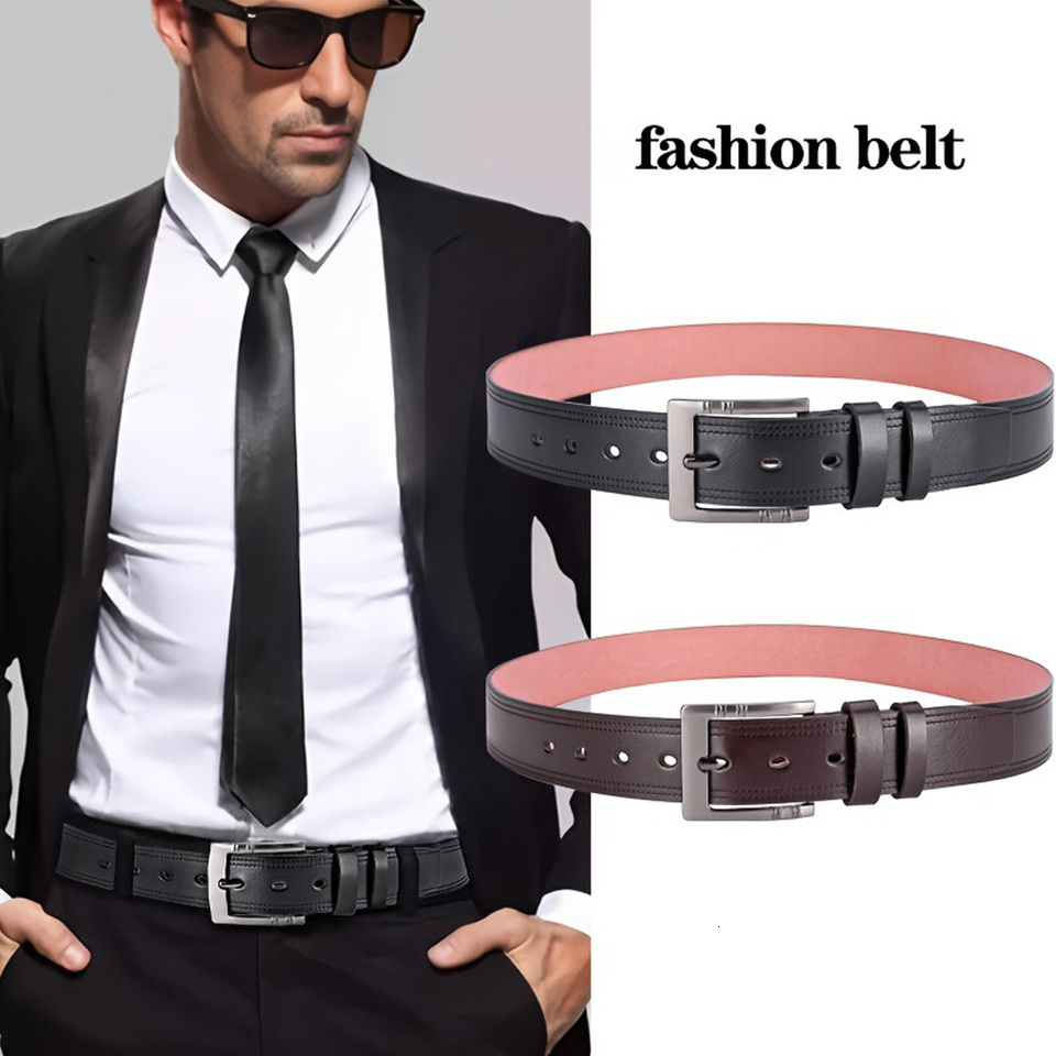 1pc Classic Leather Polished Alloy Pin Buckle Men's Business Dress Belt for Office Work Daily Commute Formal Wear W260917