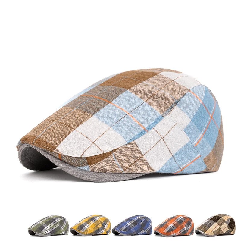Colorful Plaid Beret Artistic Thin Design Retro Newsboy Hat for Spring Autumn