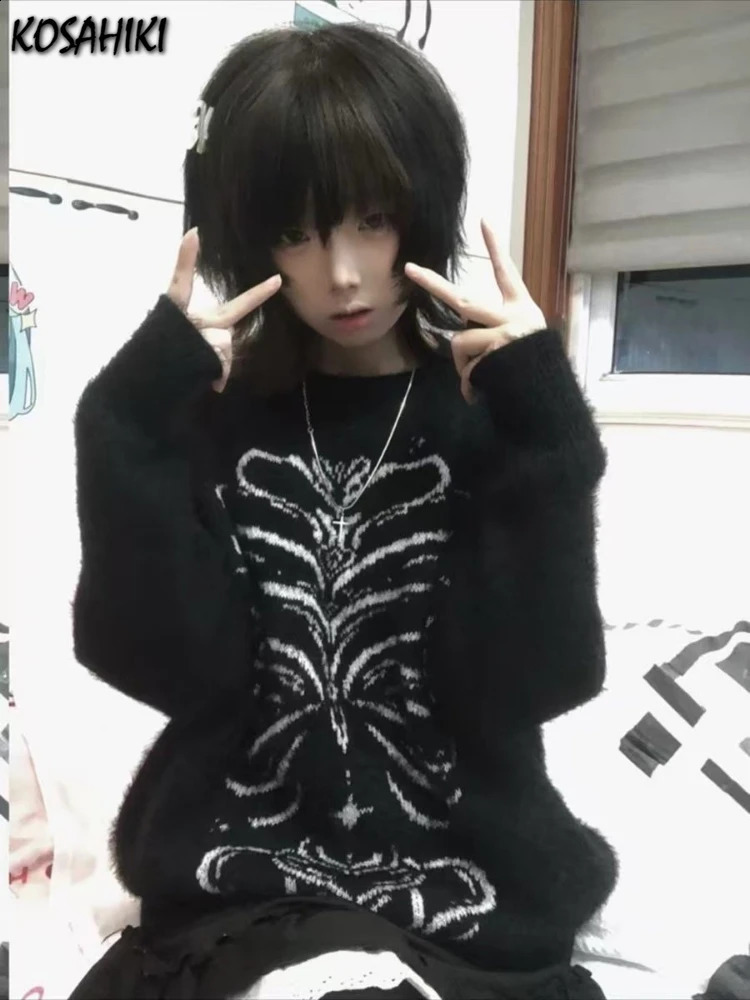 Men and Women Hiphop Grunge Jacquard Sweaters Streetwear Vintage Punk Jumpers Y2k Aesthetic Casual Harajuku Loose Pullovers 260917