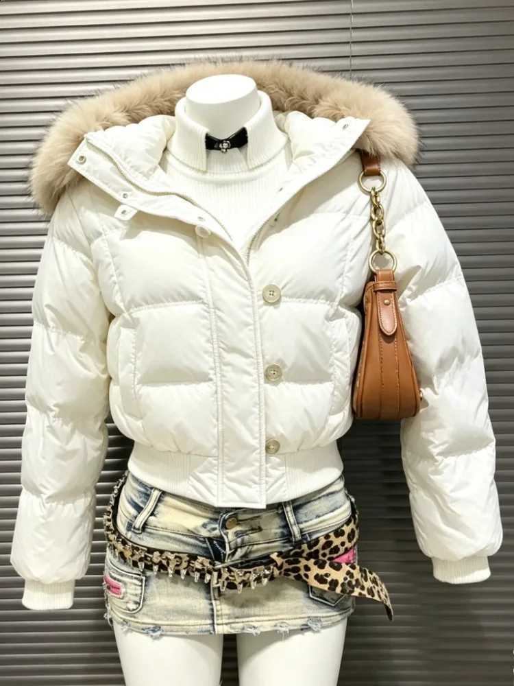 Parka 2000s Aesthetic Women Winter Faux Fur Trim Hood Loose Padded Long Coat HipHop Street Casual Warm Outerwear Fashion New W260915